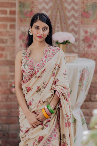 Dolly Singh in our Custom Kasturi Vanida Naaz Saree Set