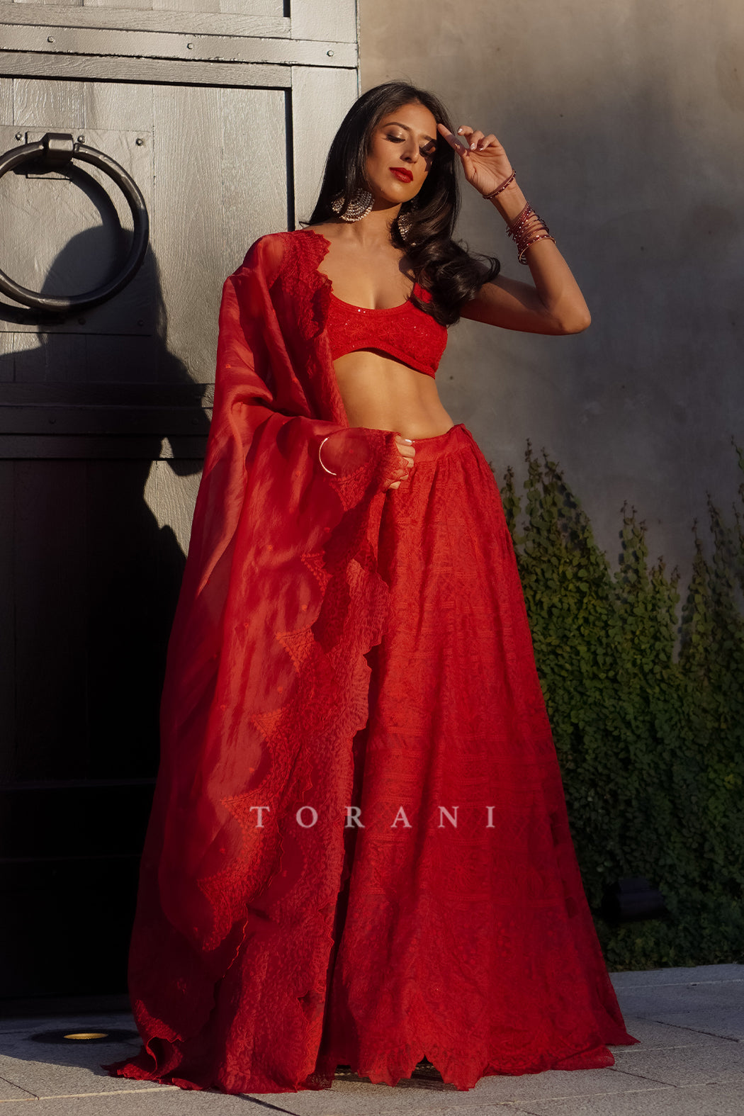 Nicole Mehta In Our Surkh Advaita Lehenga Set