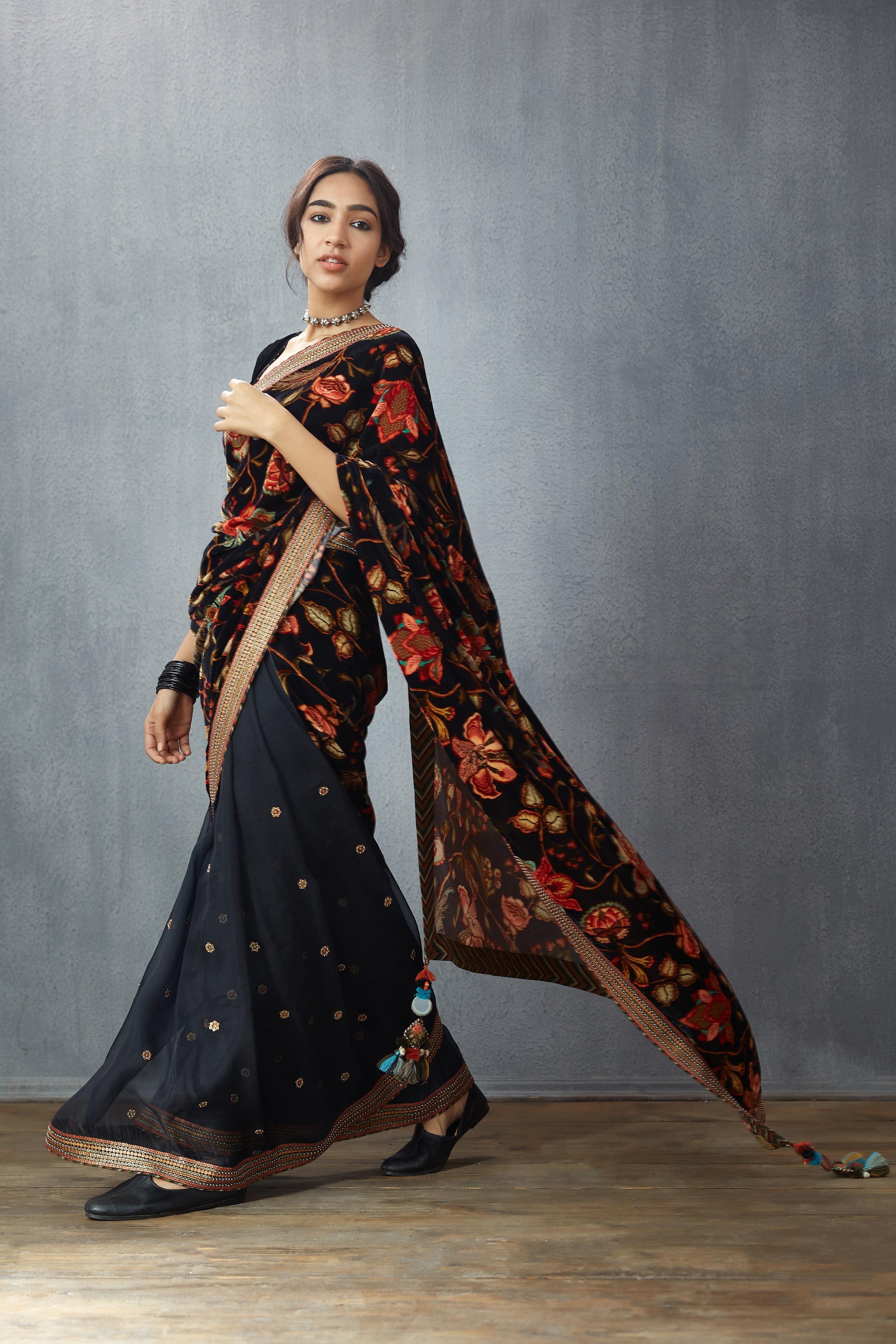 silk velvet half &amp; half saree by Torani