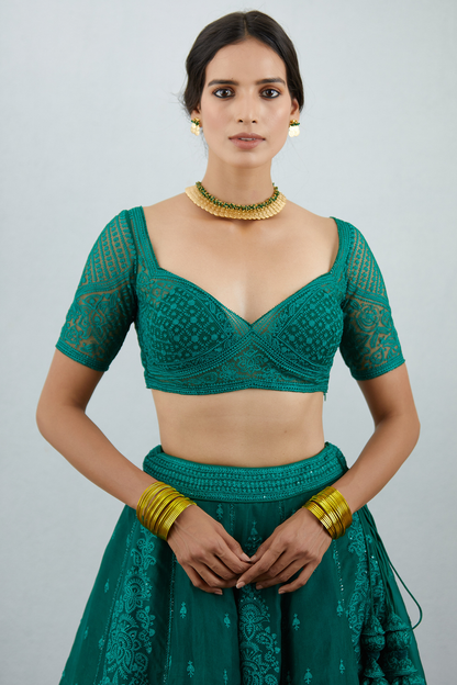 Sabz Mehreen Passa Lehenga Set