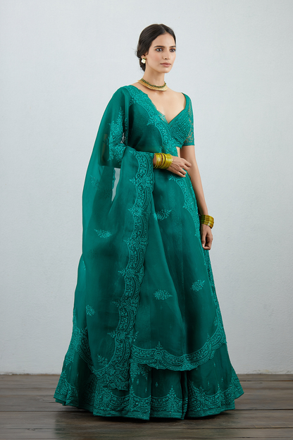 Sabz Mehreen Passa Lehenga Set