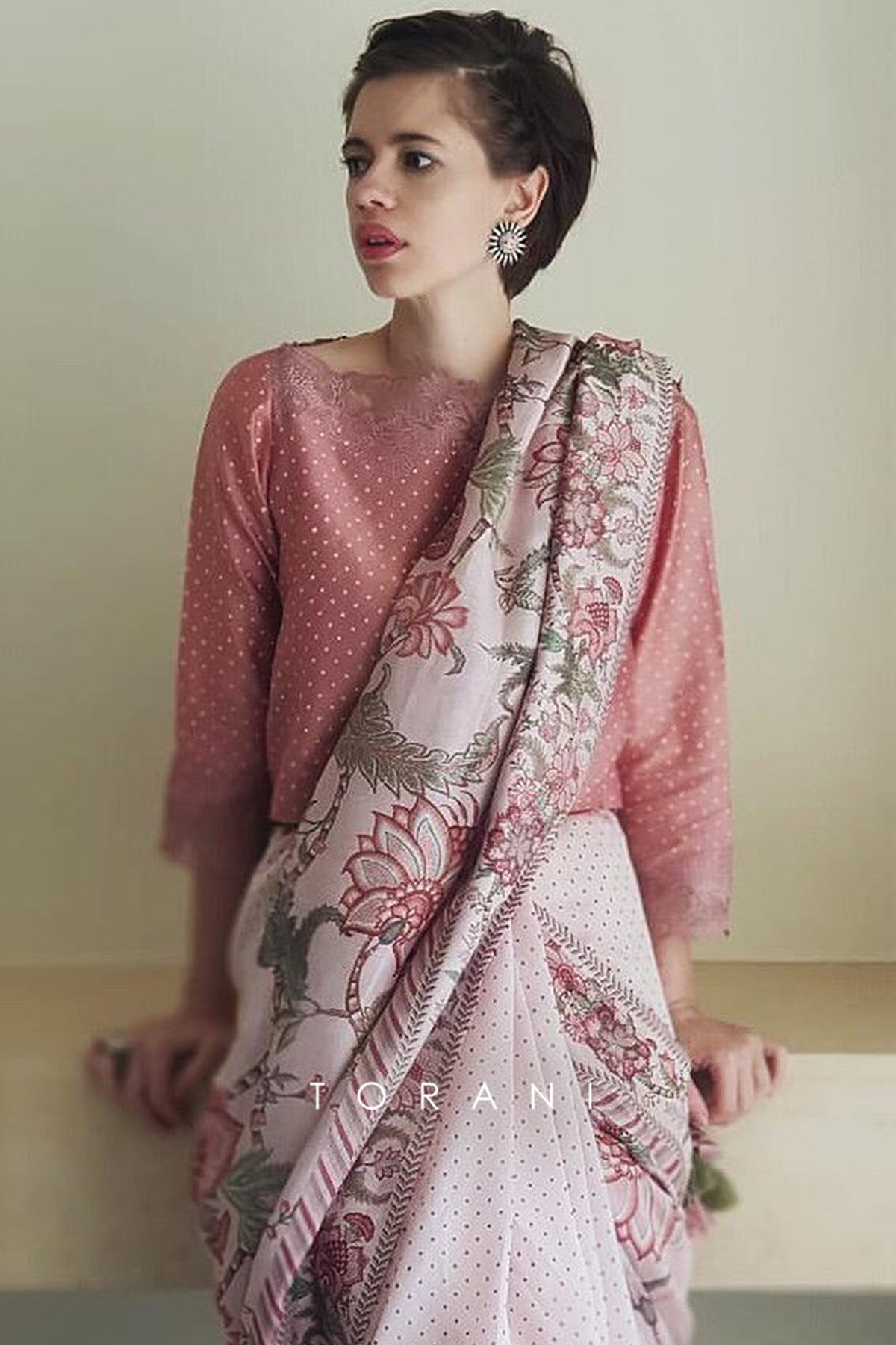 Kalki Koechlin in chintz printed Chanderi Saree by Torani