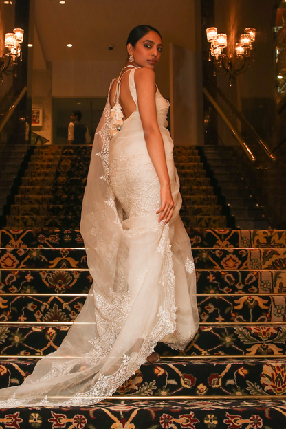 SOBHITA DHULIPALA IN White AARI EMBROIDERED ORGANZA SAREE from Torani designer
