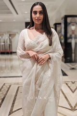 Bollywood celeb Kusha Kapila In White Silk Organza Saree by Torani