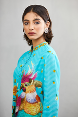 Women's Cotton Silk Kurta with Mandarin collar