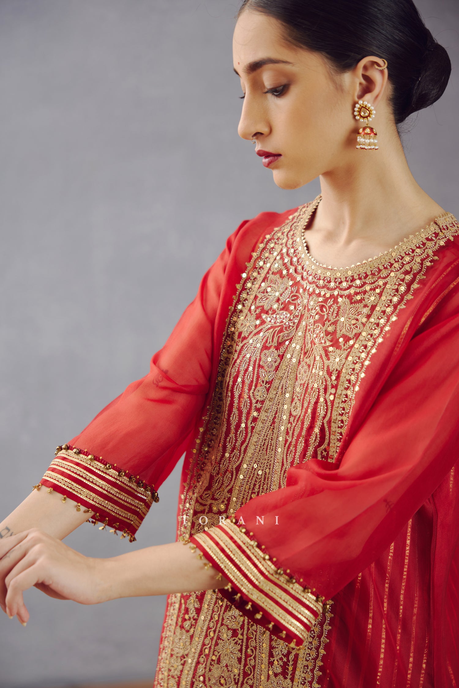 SINDOORI REVATHI KURTA SET with Hand Embroidery &amp; Adda Work