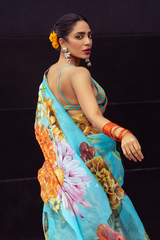 Torani's Firoza abani saree worn by SOBHITA DHULIPALA 