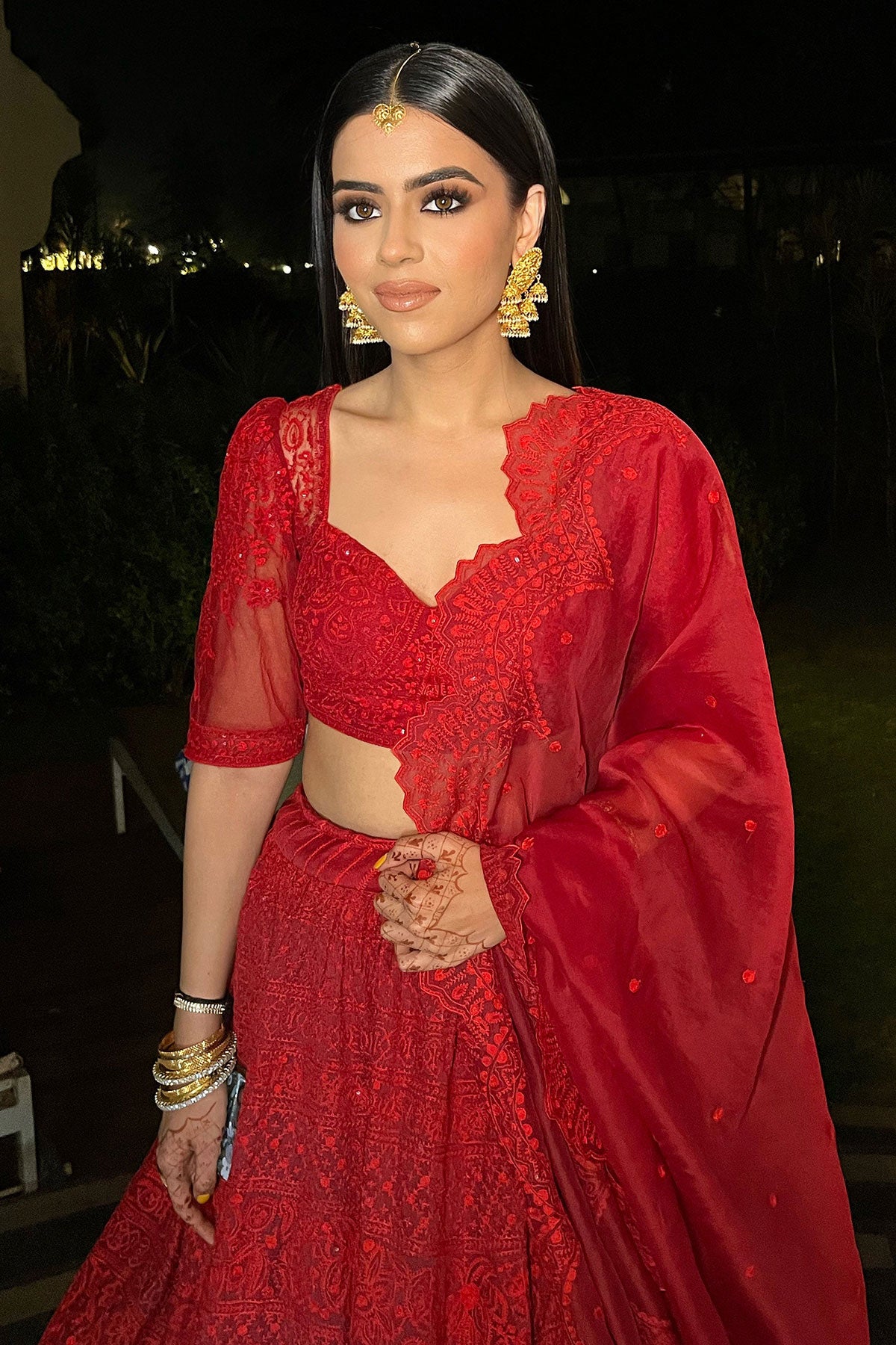 Simran Kukreja In Our Surkh Advaita Lehenga Set