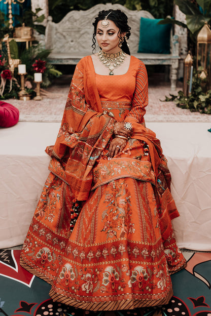 Daljit Chahal Lallian In Our Customized Narangi Temple Kali Sibani Lehenga Set
