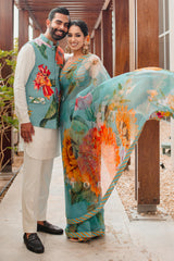 Our Clients Vinay & Neha wearing custom made partywear outfits
