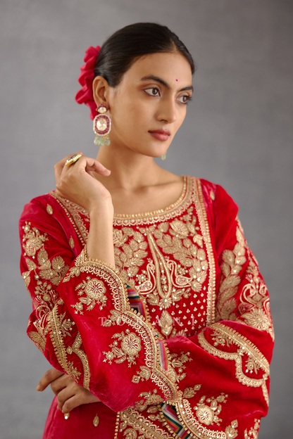Heavy Hand Embroidered Short Kurta Set in Silk Velvet