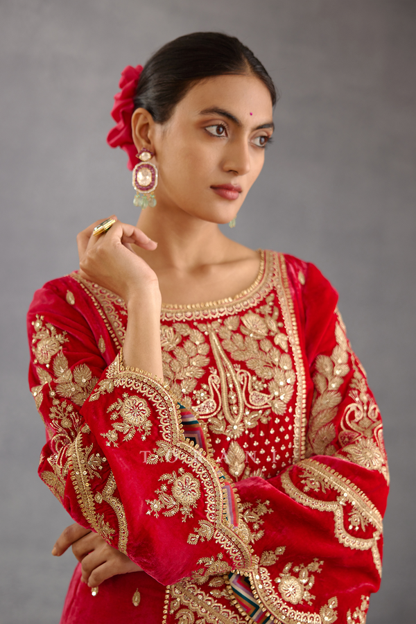 Heavy Hand Embroidered Short Kurta Set in Silk Velvet