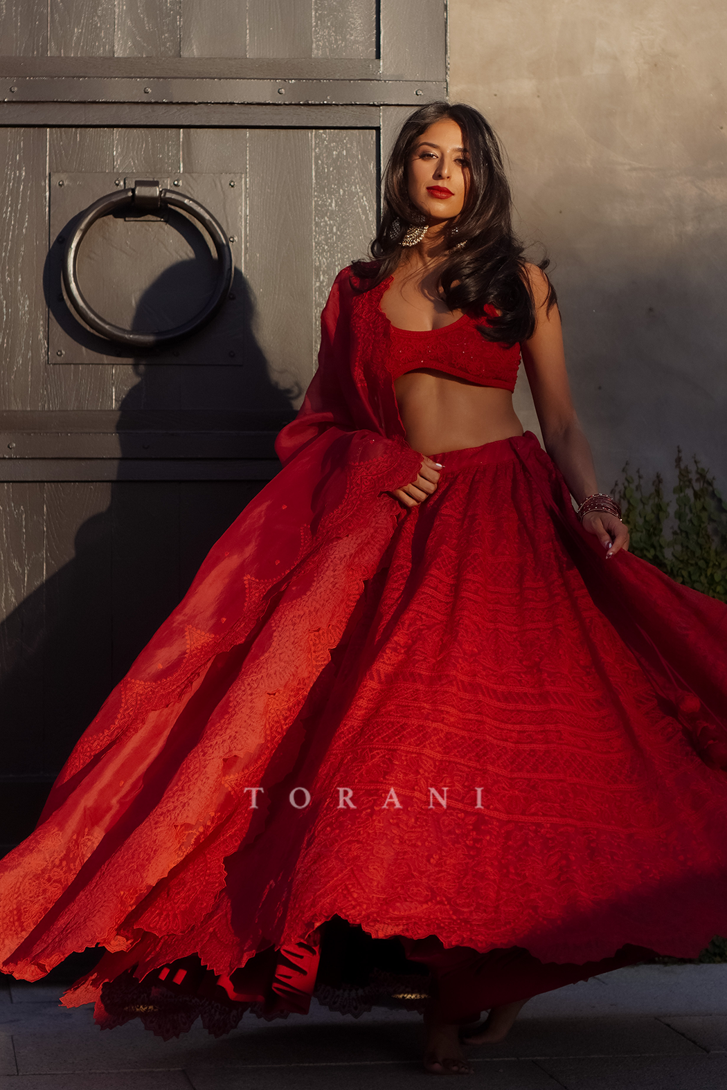 Nicole Mehta In Our Surkh Advaita Lehenga Set