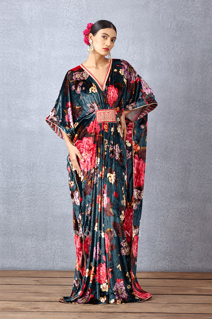 Navy Blue Chintz Printed Free Size Kaftan