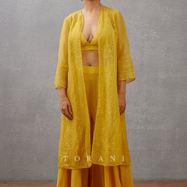 Cardigan Mustard Yellow Lace Duster Shetland Lace Frilled Cardigan