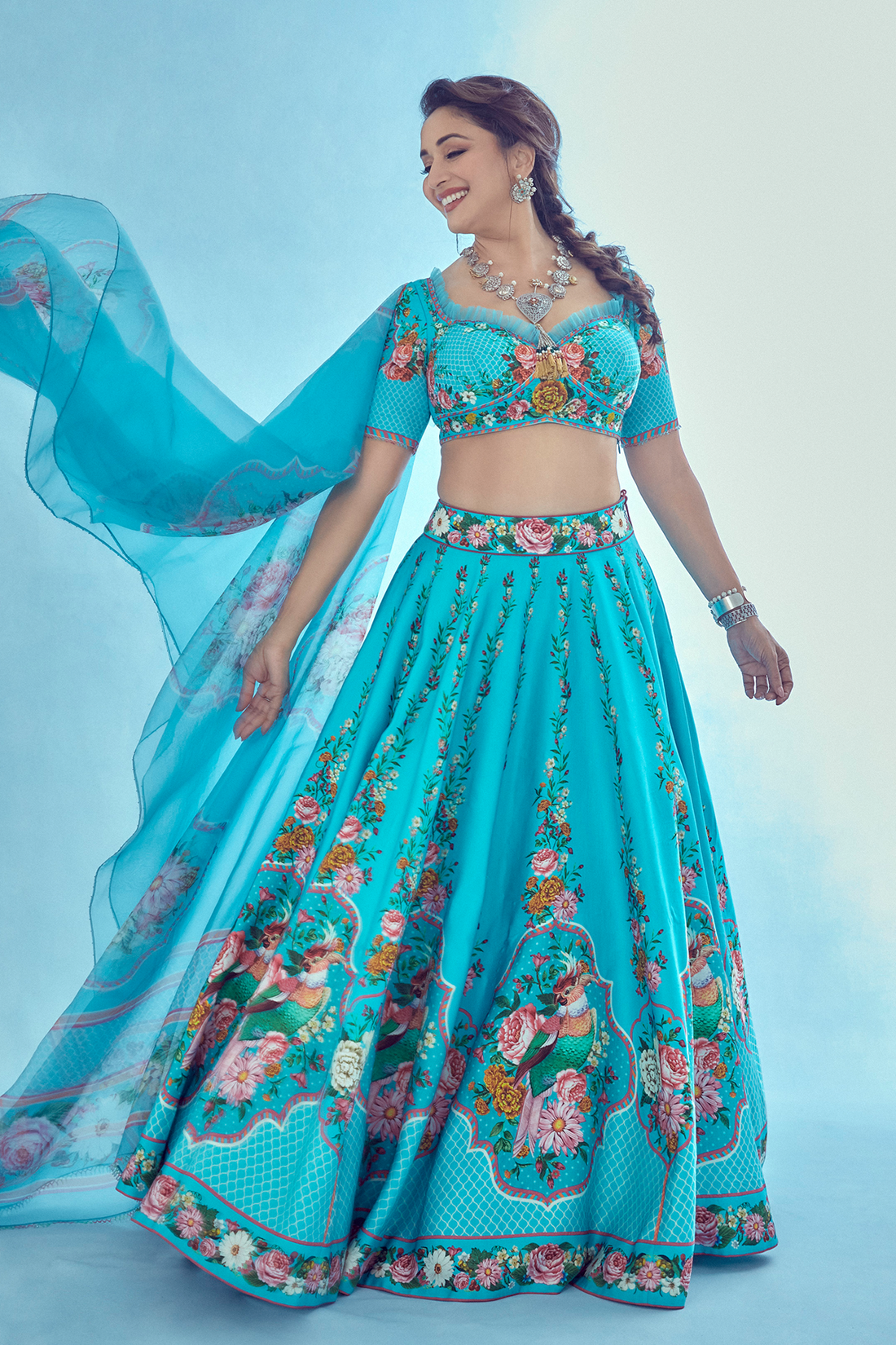 MADHURI DIXIT IN DIGITAL PRINTED BLUE LEHENGA SET