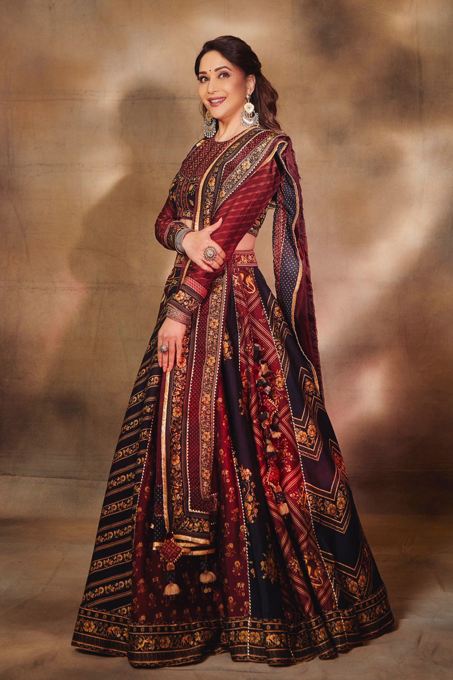 Madhuri Dixit in Digital Bhagalpuri Print Lehenga Set