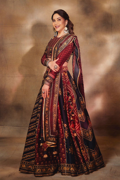 Madhuri Dixit in Digital Bhagalpuri Print Lehenga Set