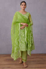 Aaari Embroidered Green Paavni Julaba Set with dupatta