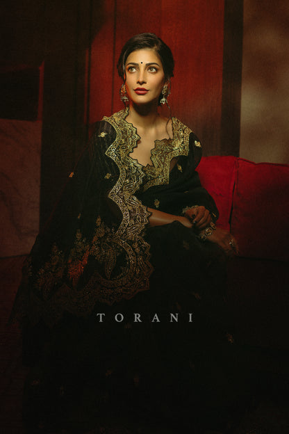 Shruti Hassan in our Gulghast Huma Saree Set