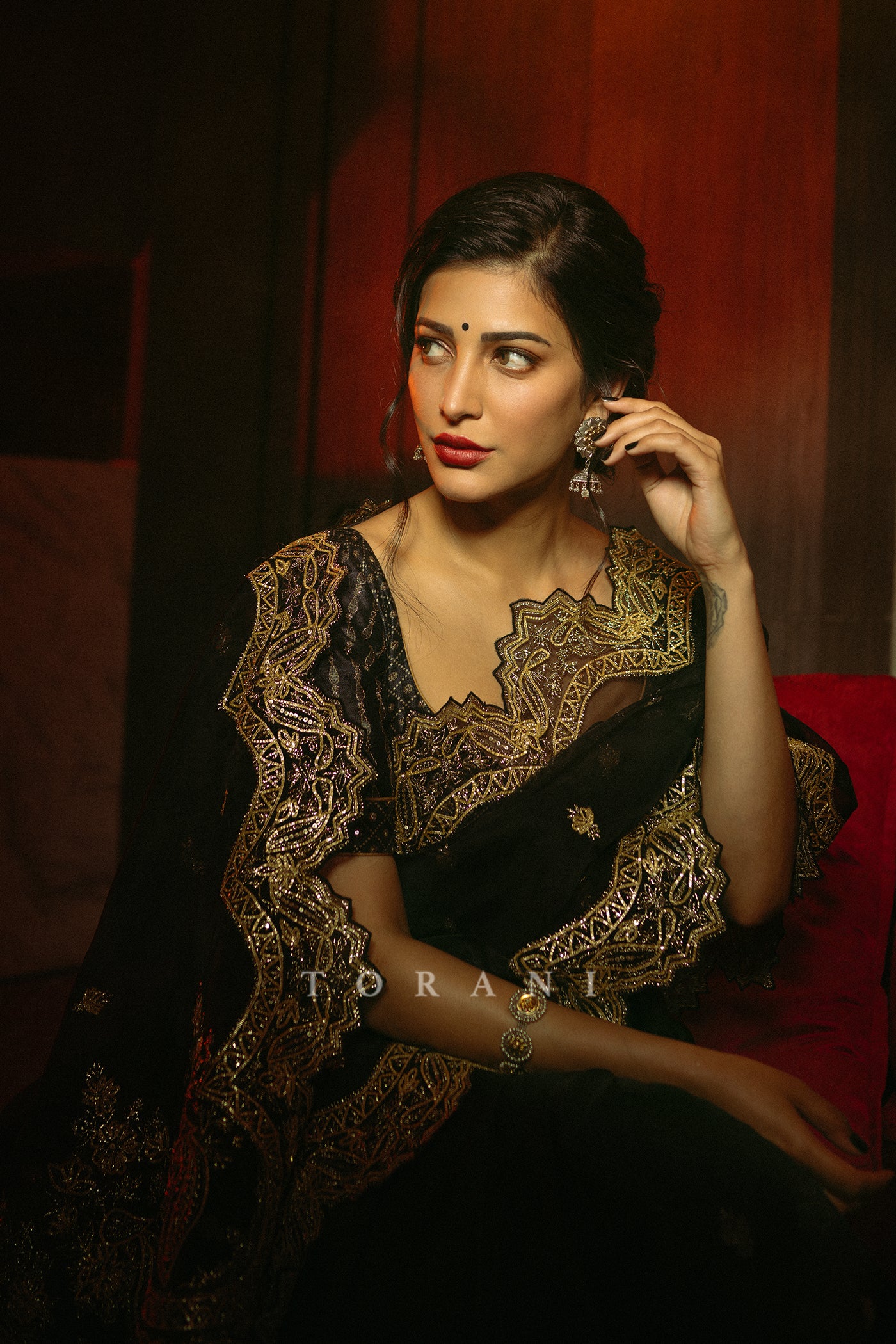 Shruti Hassan in our Gulghast Huma Saree Set