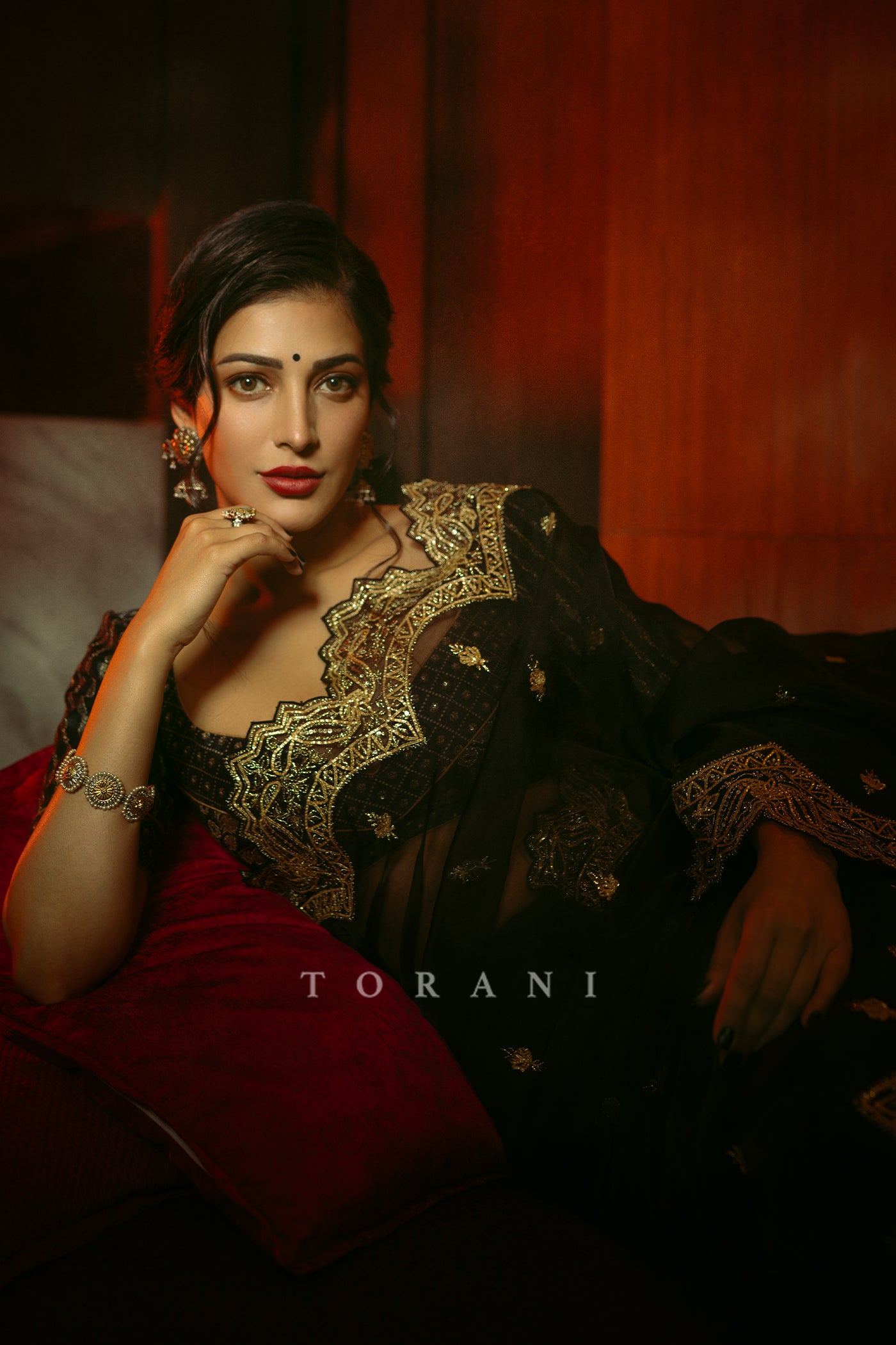 Shruti Hassan in our Gulghast Huma Saree Set