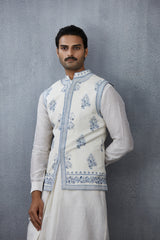Designer Handwoven Chanderi White Bandi jacket