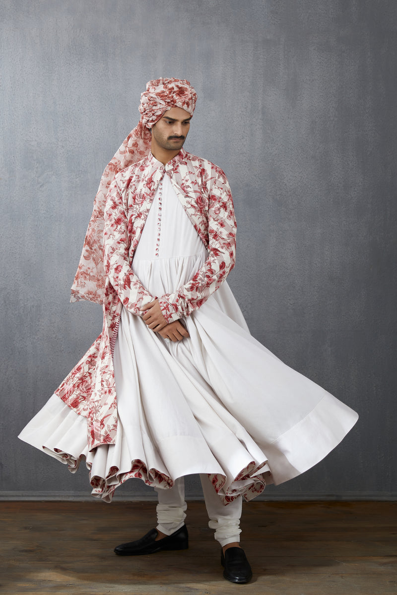 Men's Printed Handwoven Chanderi Long Contemporary jacket