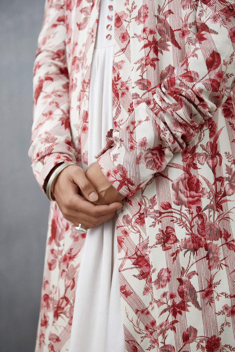 Floral printed Printed Handwoven Chanderi Long jacket