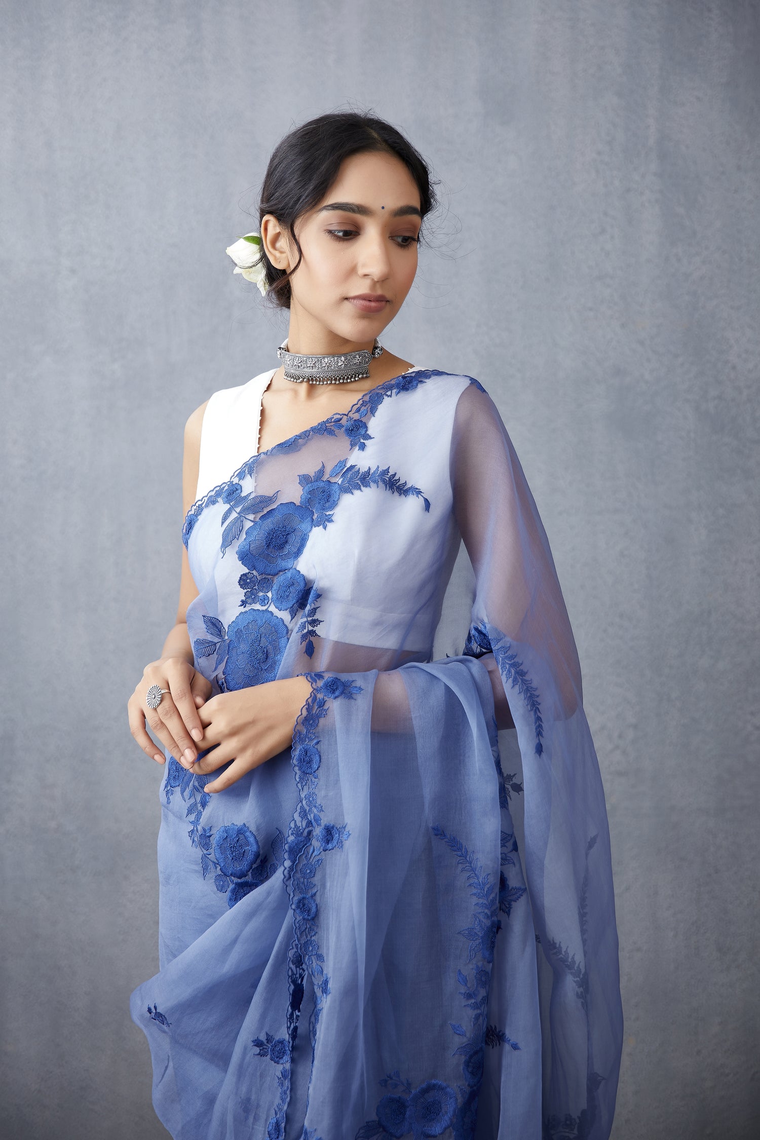 Neeli Gulaab Boota Veeksha Organza Saree