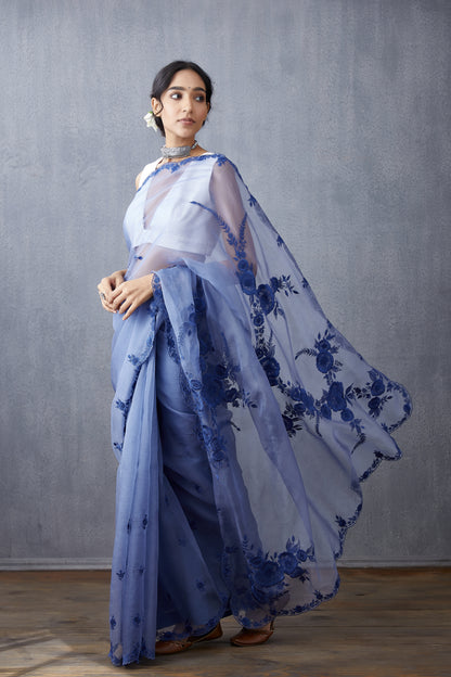 Neeli Gulaab Boota Veeksha Organza Saree