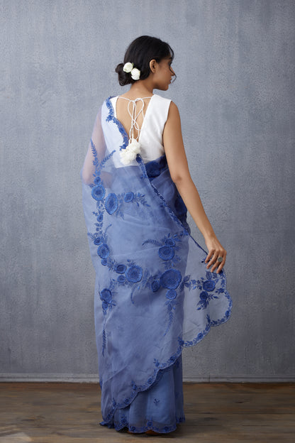 Neeli Gulaab Boota Veeksha Organza Saree