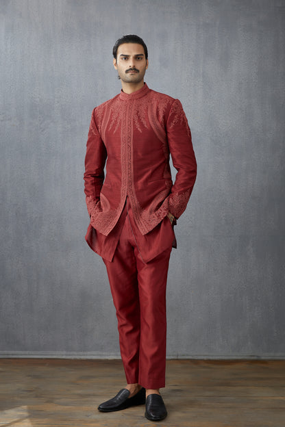 Embroidered Handwoven Chanderi Bandi jacket by Torani