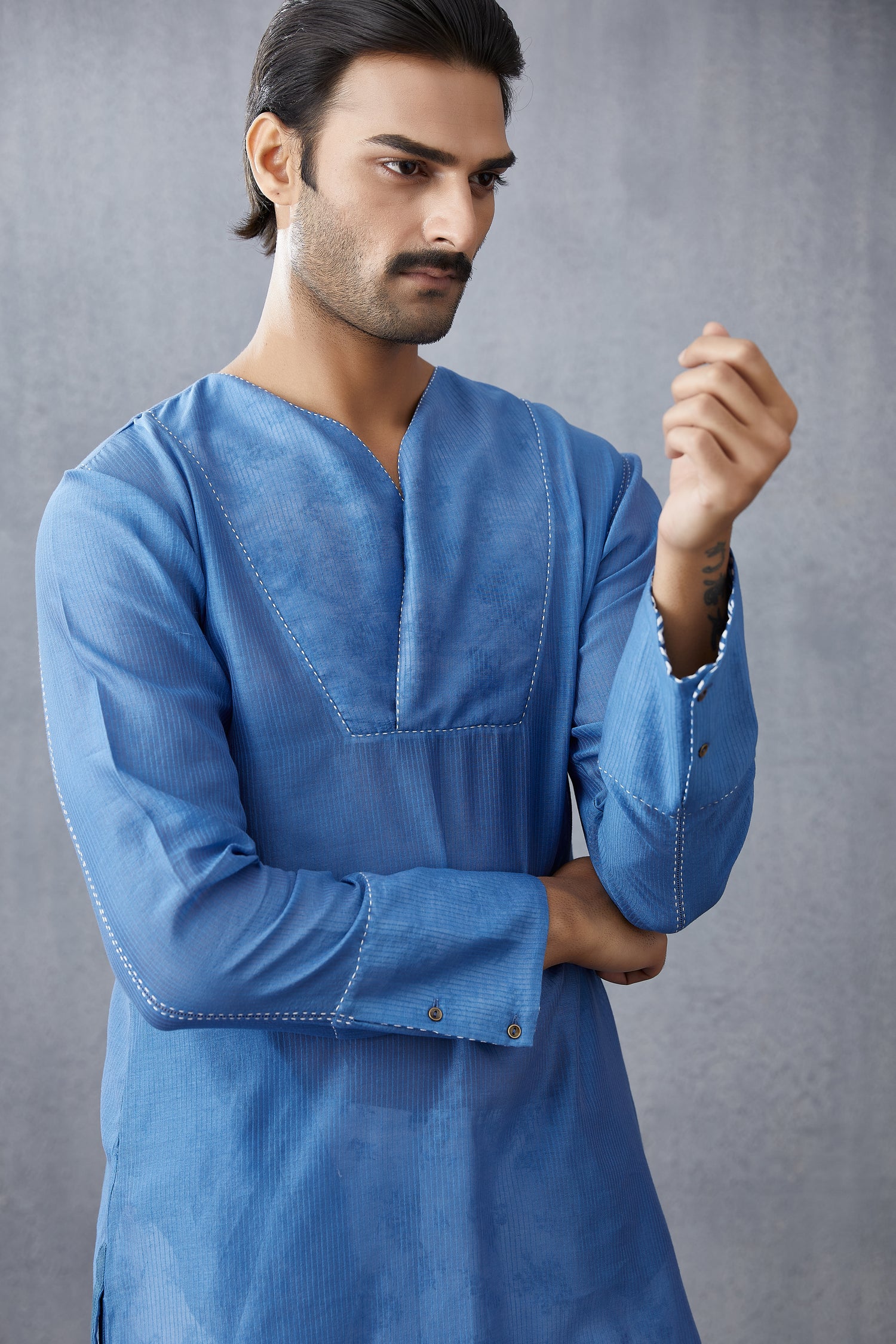 Neeli Chanderi Mir Kurta Set