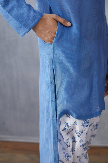 Neeli Chanderi Mir Kurta Set