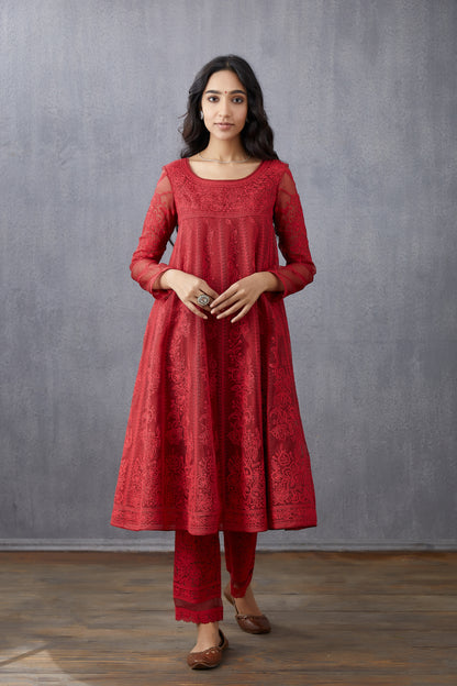 Surkh Kalidaar Paavni Kurta Set