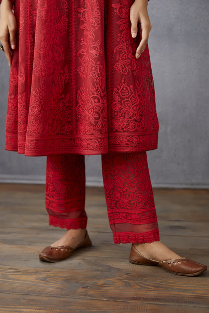 Surkh Kalidaar Paavni Kurta Set