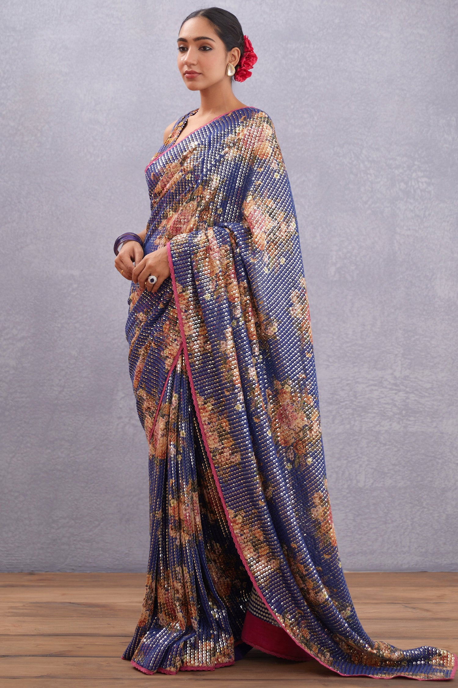 Kusha Kapila in our Custom Jamuni Qasiba Chandi Sitara Saree Set