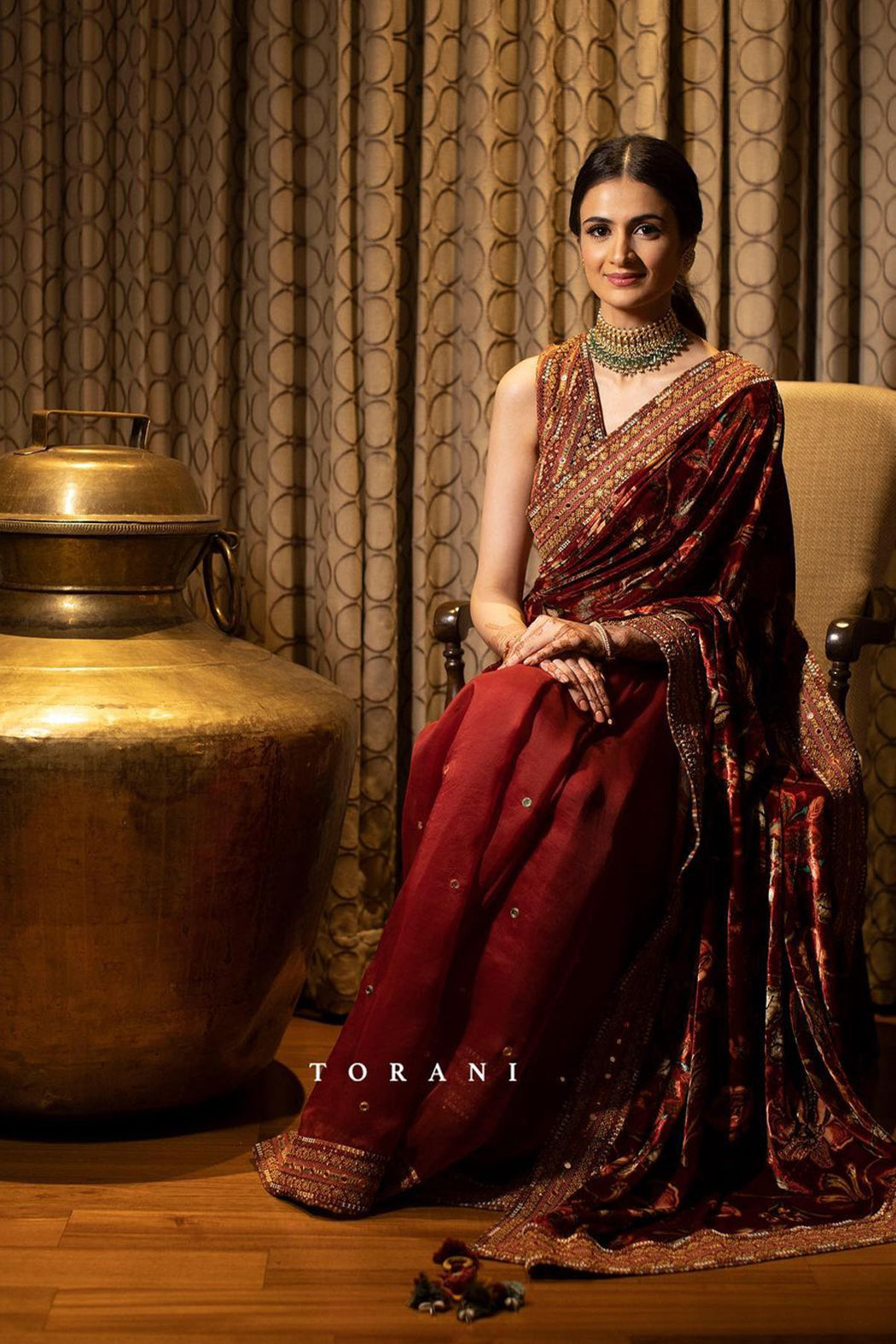 Riddhi Joshi in our Gudhal Sheesha Revathi Saree Set