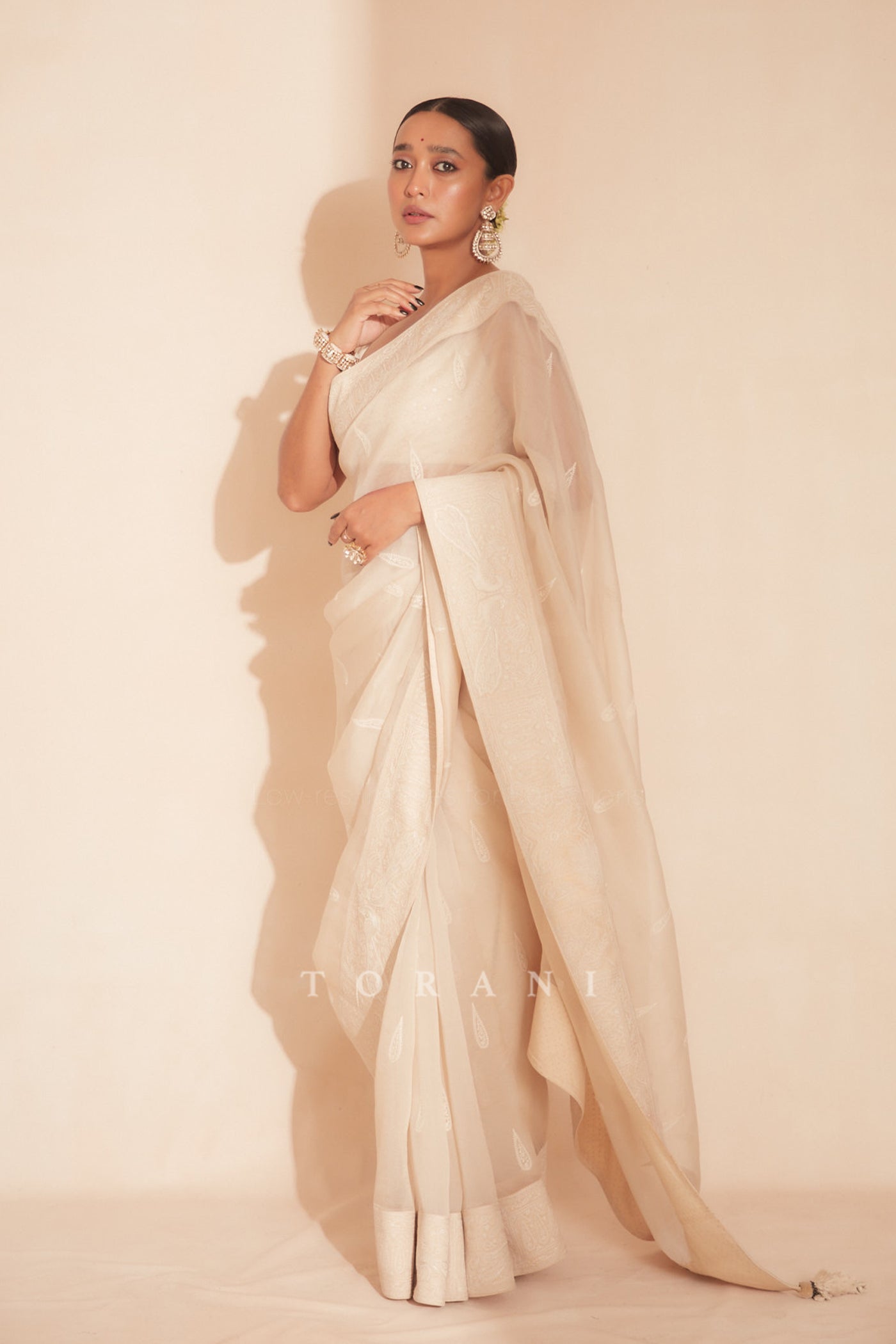 SAYANI GUPTA IN Ivory Silk Organza SAREE SET